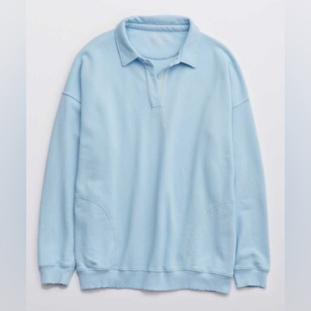 Aerie oversized happy henley everyday polo sweatshirt